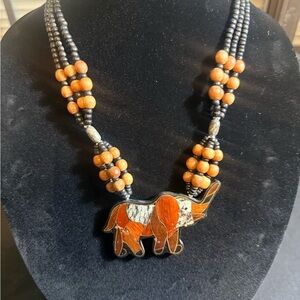 Handmade Orange Elephant Pendant Beaded Necklace